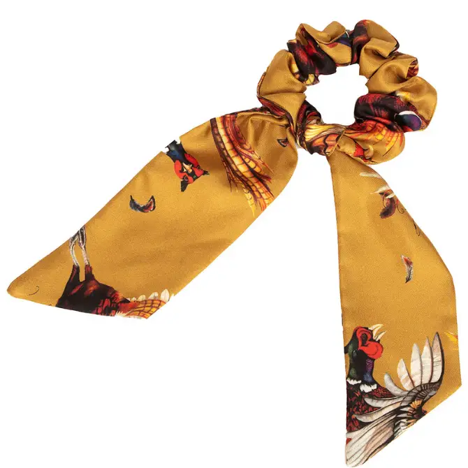 Clare Haggas Game Bird Gold Medium Tail Silk Scrunchie