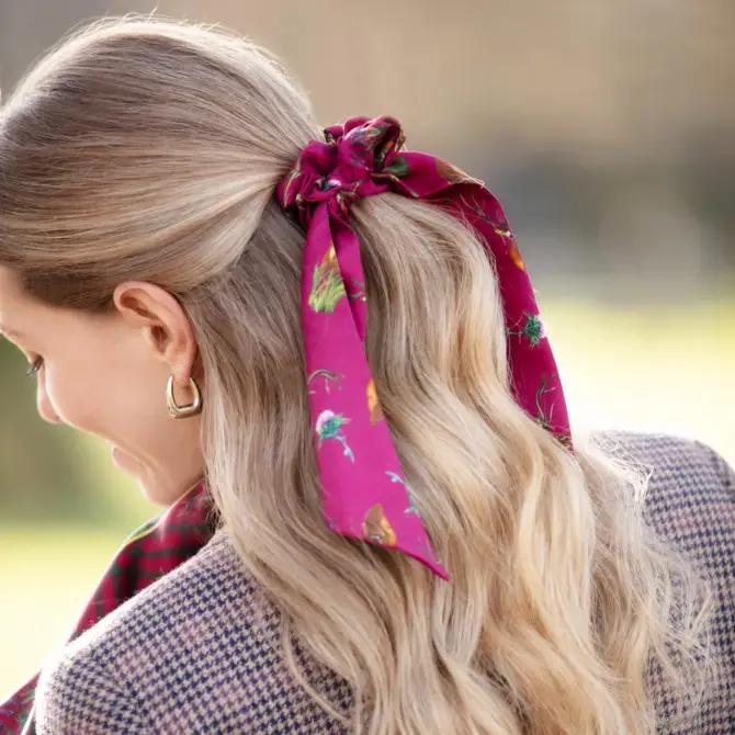 Clare Haggas Caledonia Holly Berry Red Silk Medium Tail Hair Scrunchie
