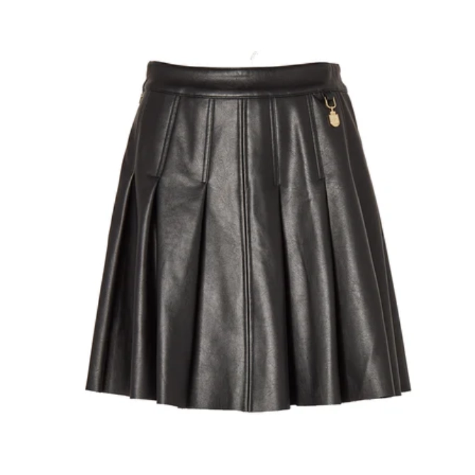Holland Cooper Ladies Faux Leather Pleated Mini Skirt Black