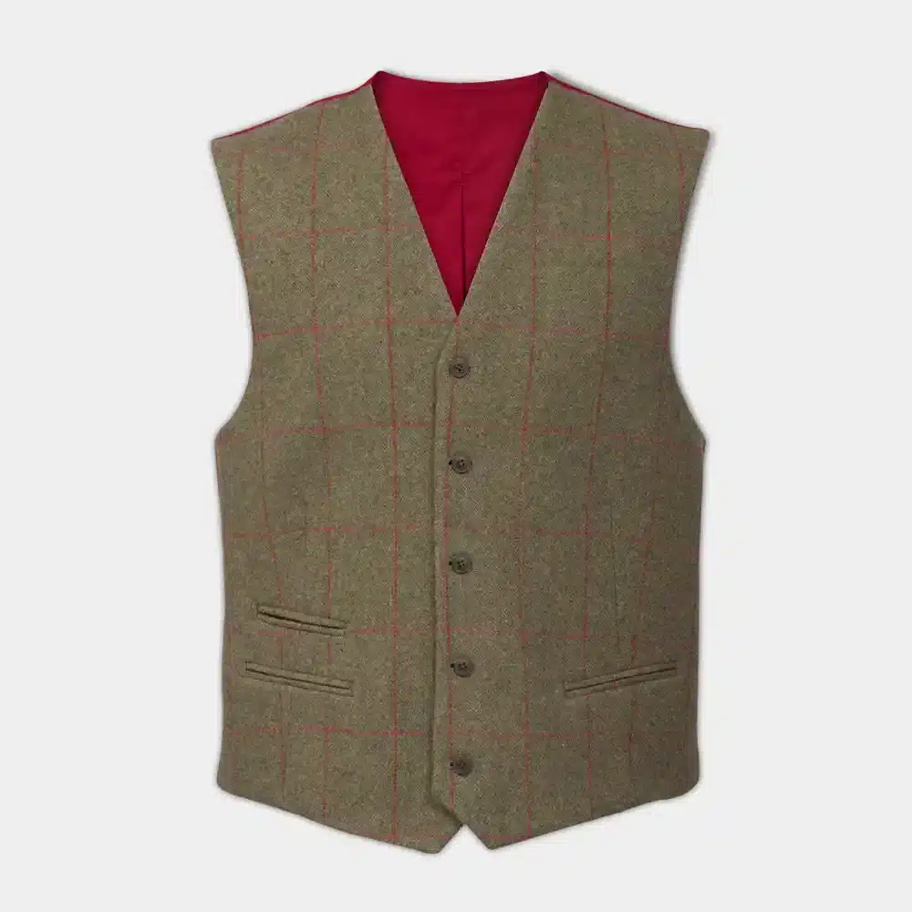 Alan Paine Mens Combrook Tweed Lined Back Waistcoat sage 1