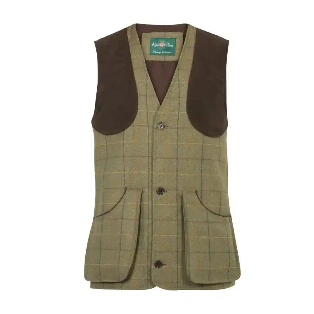 Alan Paine Mens Rutland Tweed Shooting Waistcoat Dark Moss