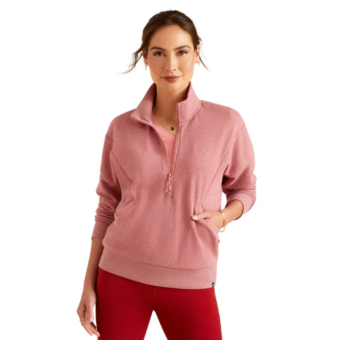 Ariat Ladies Friday Cotton Half Zip Sweatshirt Heather Dusty Rose
