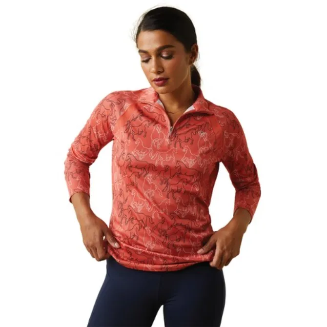 Ariat Ladies Sunstopper 2.0 Quarter Zip Base Layer Burnt Sienna Mirror Print