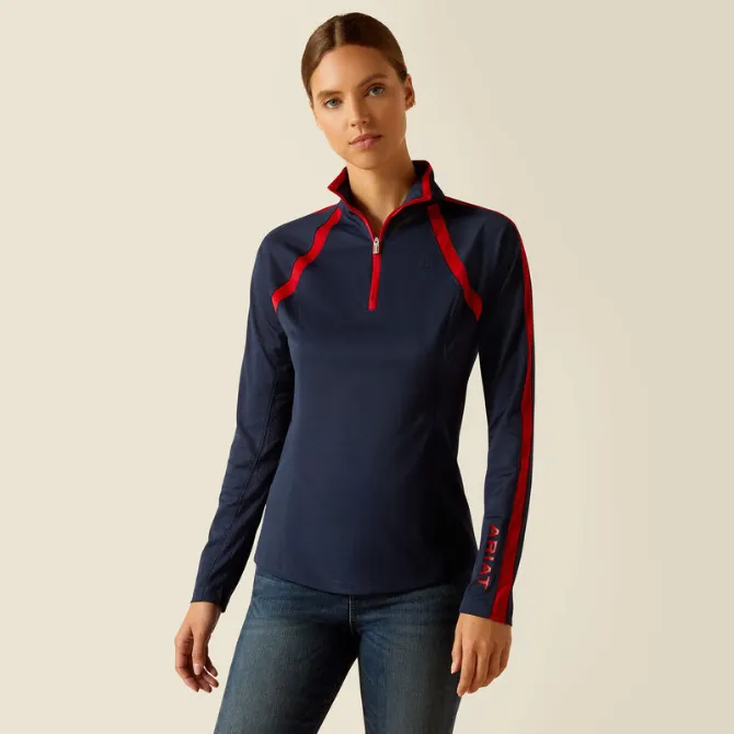 Ariat Ladies Sunstopper 3.0 Long Sleeve Base Layer Navy Red