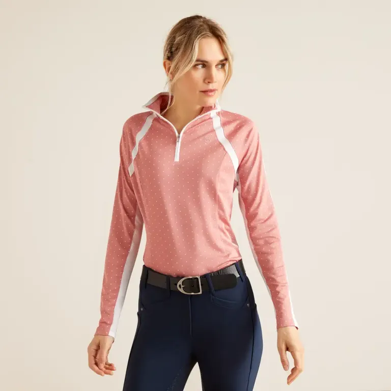 Ariat Ladies Sunstopper 3.0 Long Sleeve Base Layer Slate Rose Dot