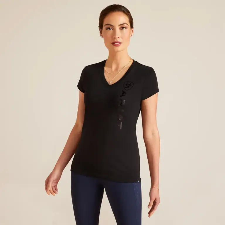 Ariat Ladies Vertical Logo V Short Sleeve Tee Black