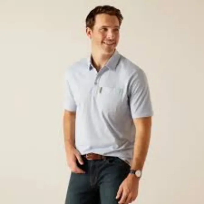 Ariat Mens Chorley Short Sleeve Polo Chambray Blue
