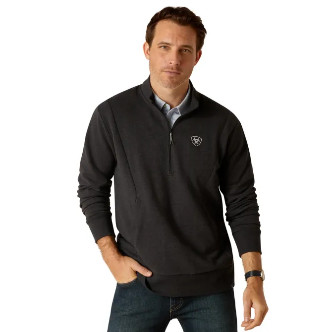Ariat Mens Friday Cotton Half Zip Sweatshirt Heather Charcoal