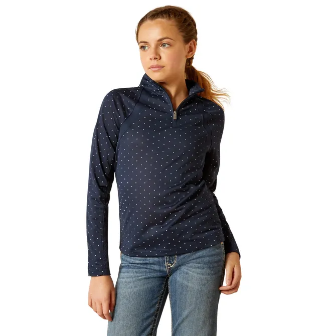 Ariat Youth Sunstopper 3.0 Long Sleeve Base Layer Navy Dot
