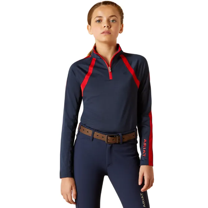 Ariat Youth Sunstopper 3.0 Long Sleeve Base Layer Navy Red