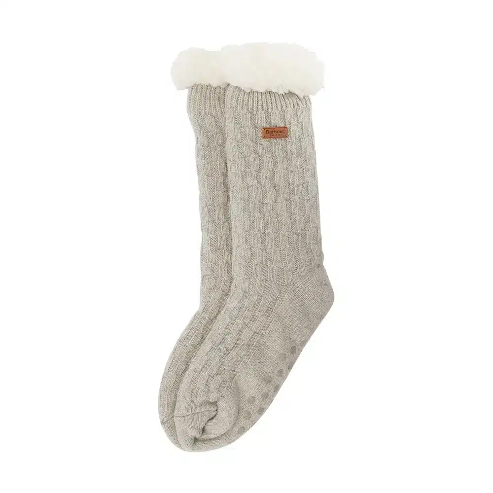 Barbour Ladies Cable Knit Lounge Sock Light Grey Marl