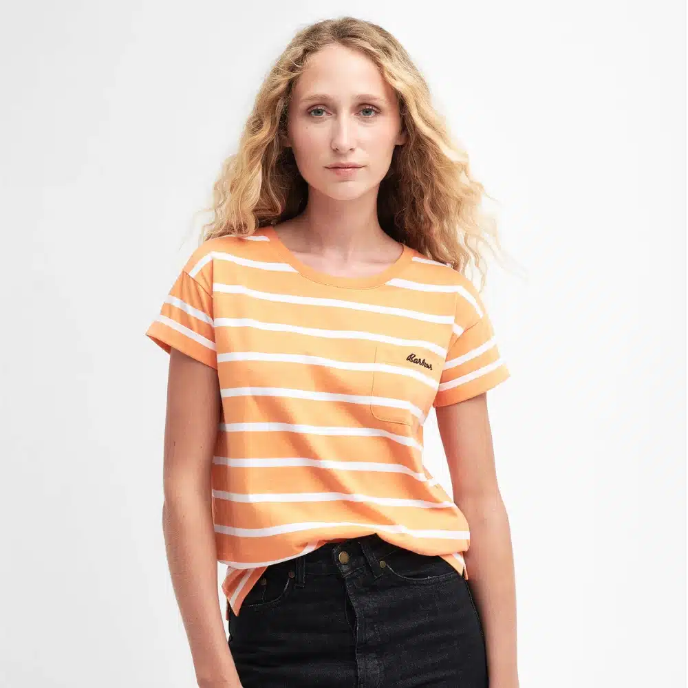 Barbour Ladies Otterburn Stripe T-Shirt Apricot Crush1