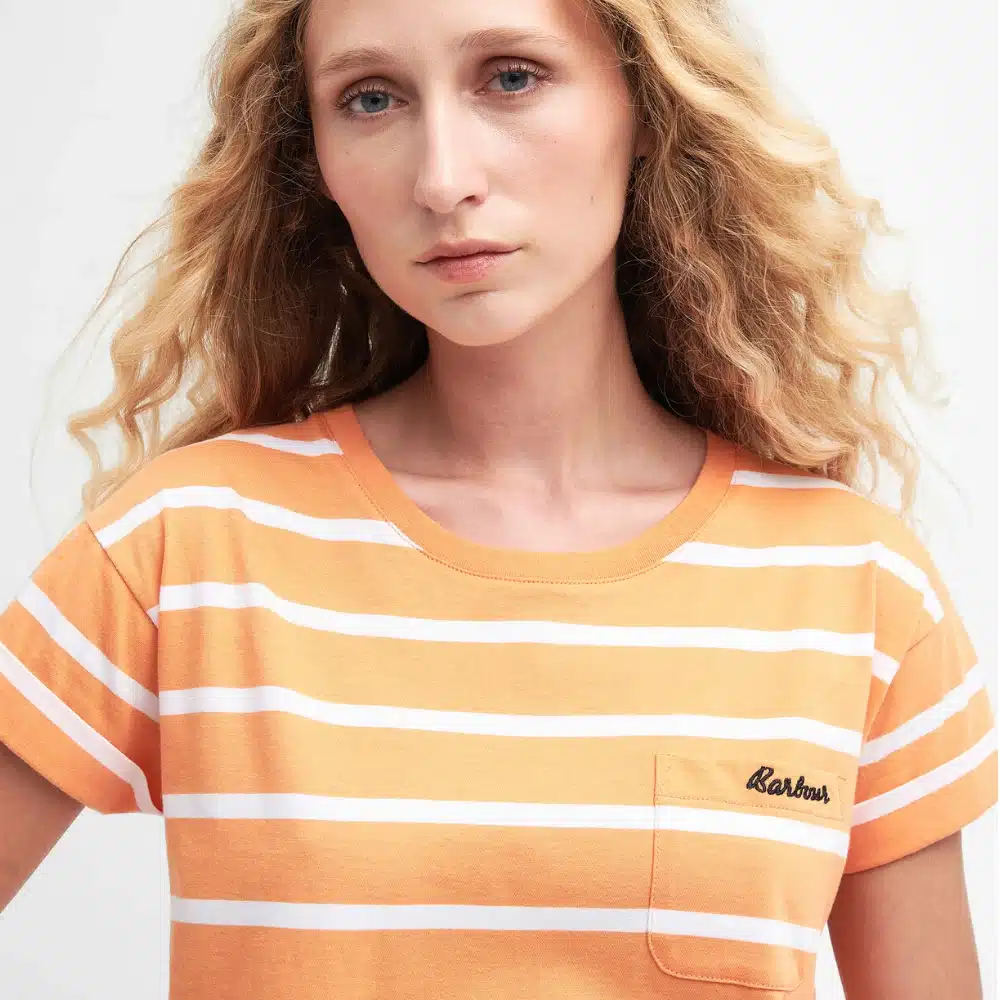 Barbour Ladies Otterburn Stripe T-Shirt Apricot Crush4