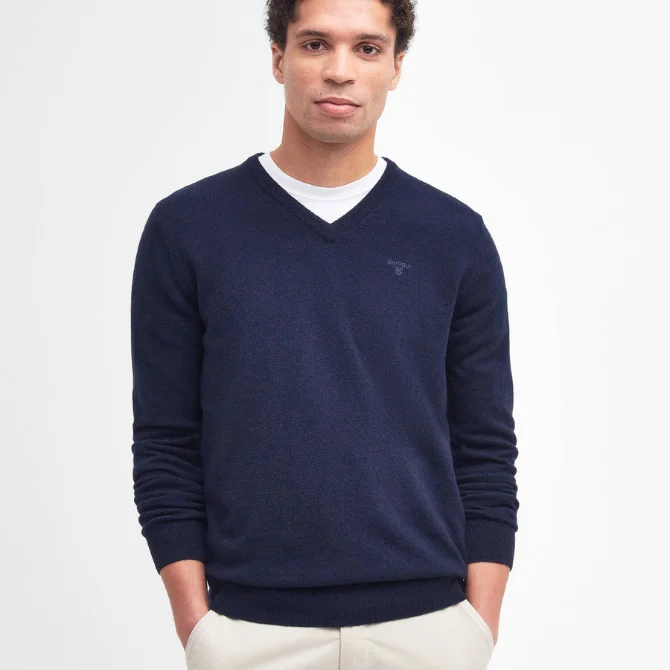 Barbour Mens Essential Lambswool V Neck Jumper Navy