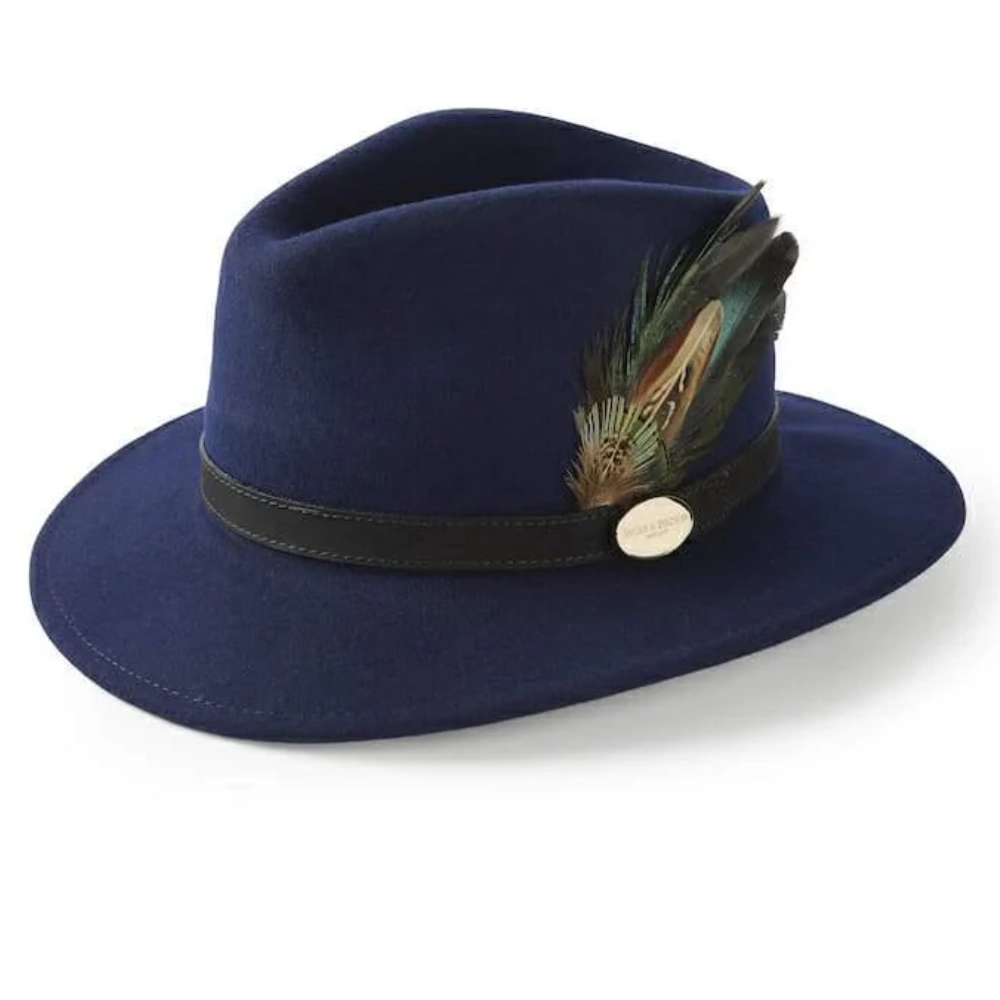 Hicks & Brown Ladies Suffolk Fedora Hat Navy (Classic Feather)