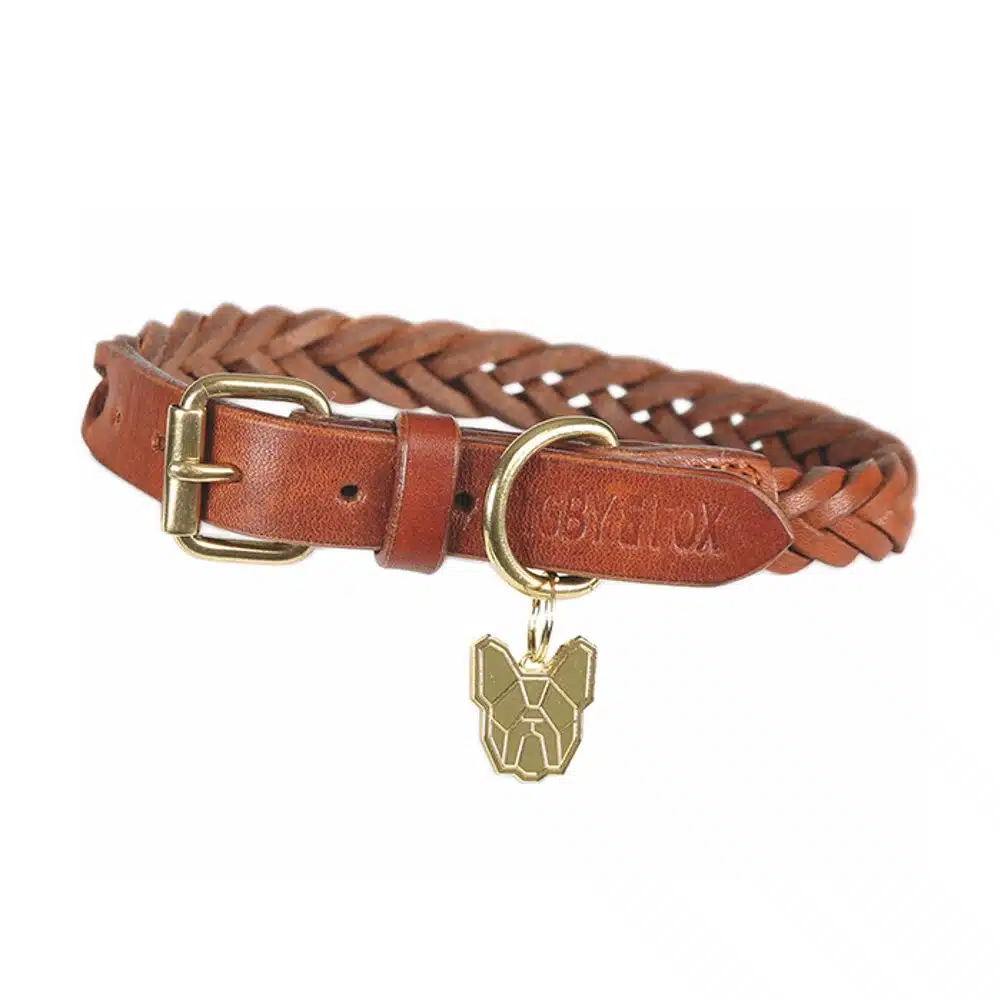 Digby Fox Plaited Dog Collar Tan