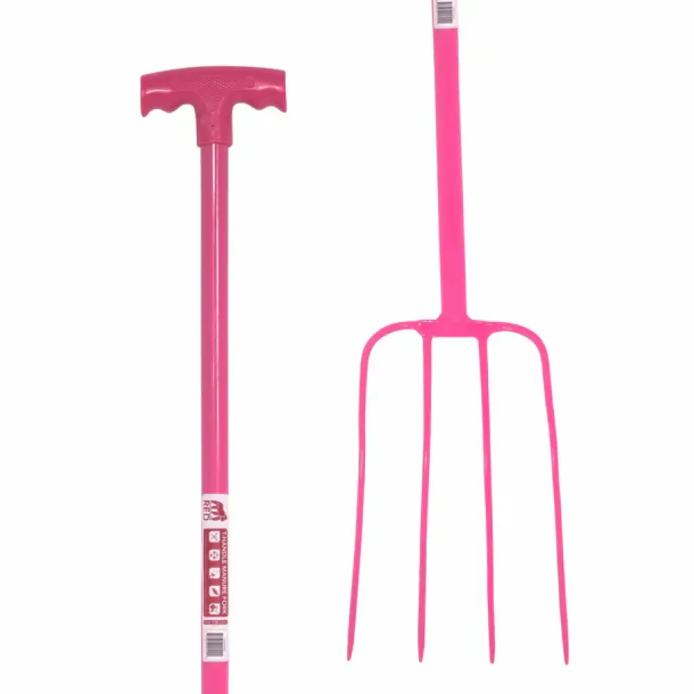 Red Gorilla Manure Prong Fork With T Handle Pink