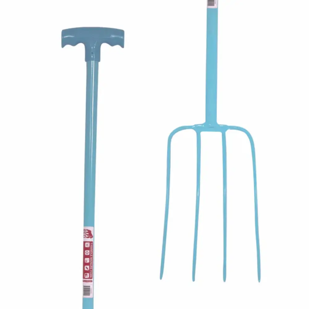 Red Gorilla Manure Prong Fork With T Handle Sky Blue