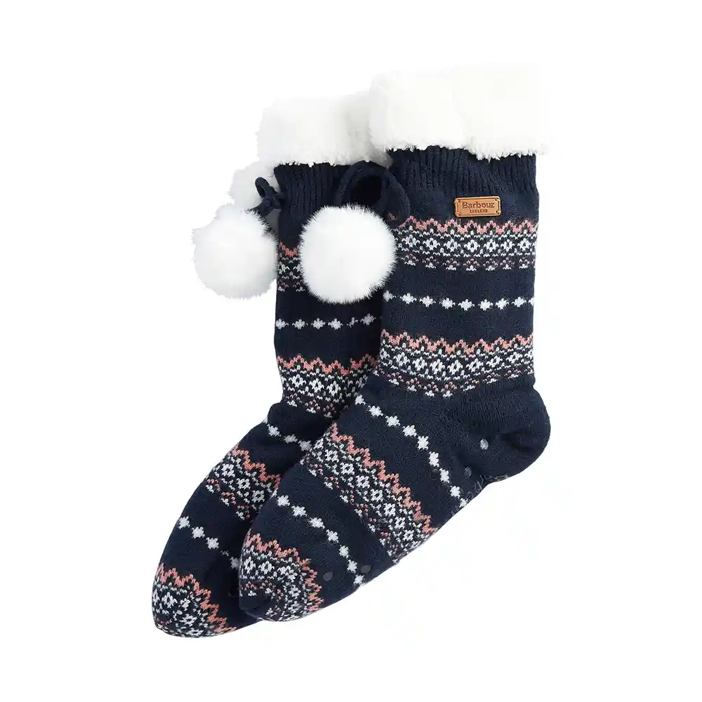 Barbour Ladies Fair Isle Lounge Socks Pink Navy
