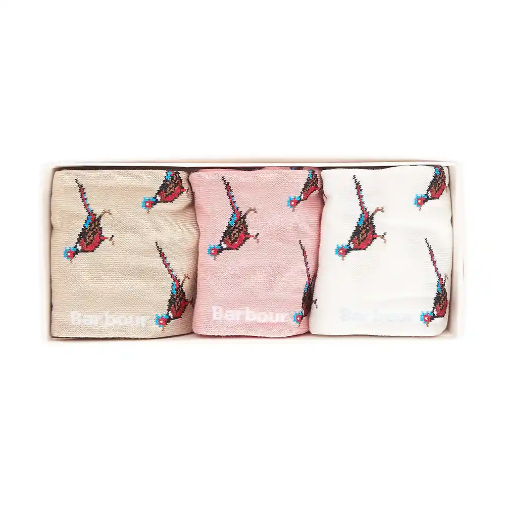 Barbour Ladies Pheasant Sock Gift Set Pink Rust Mix