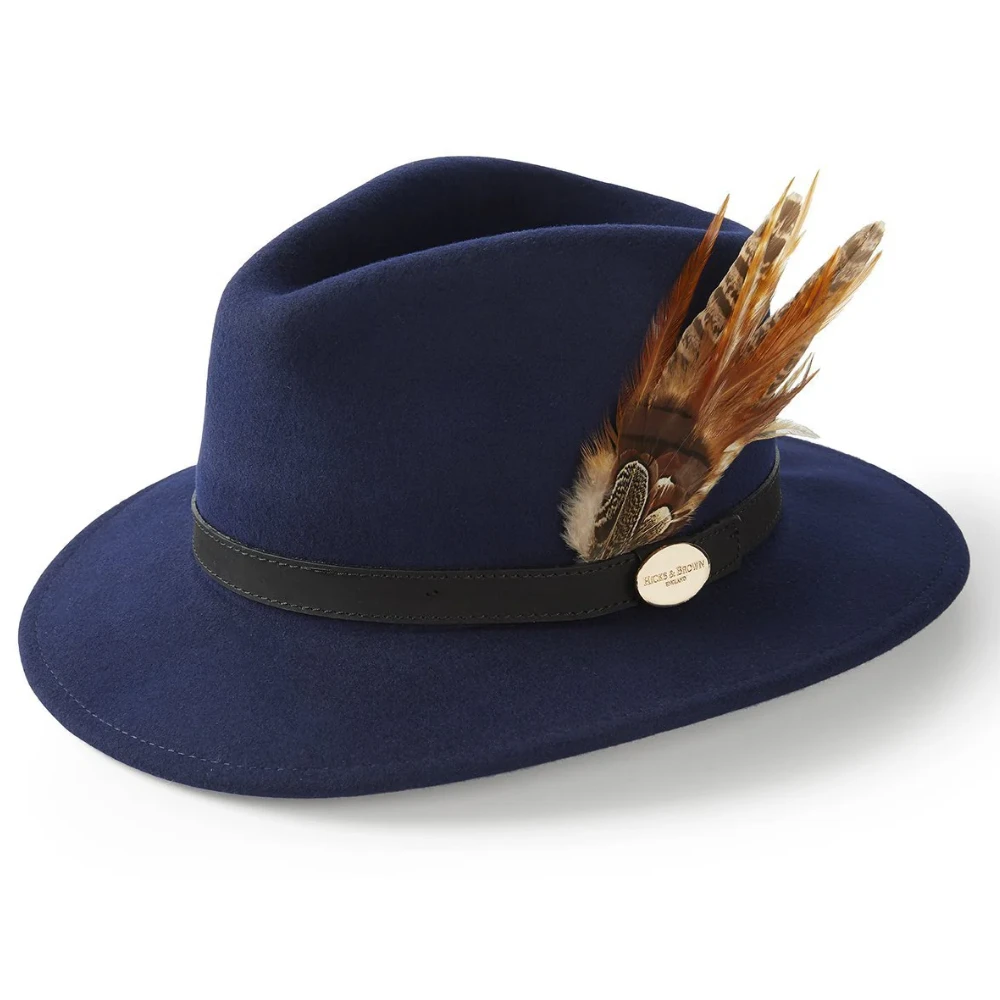 Hicks & Brown Ladies Suffolk Fedora Hat Navy (Bronze Feather)