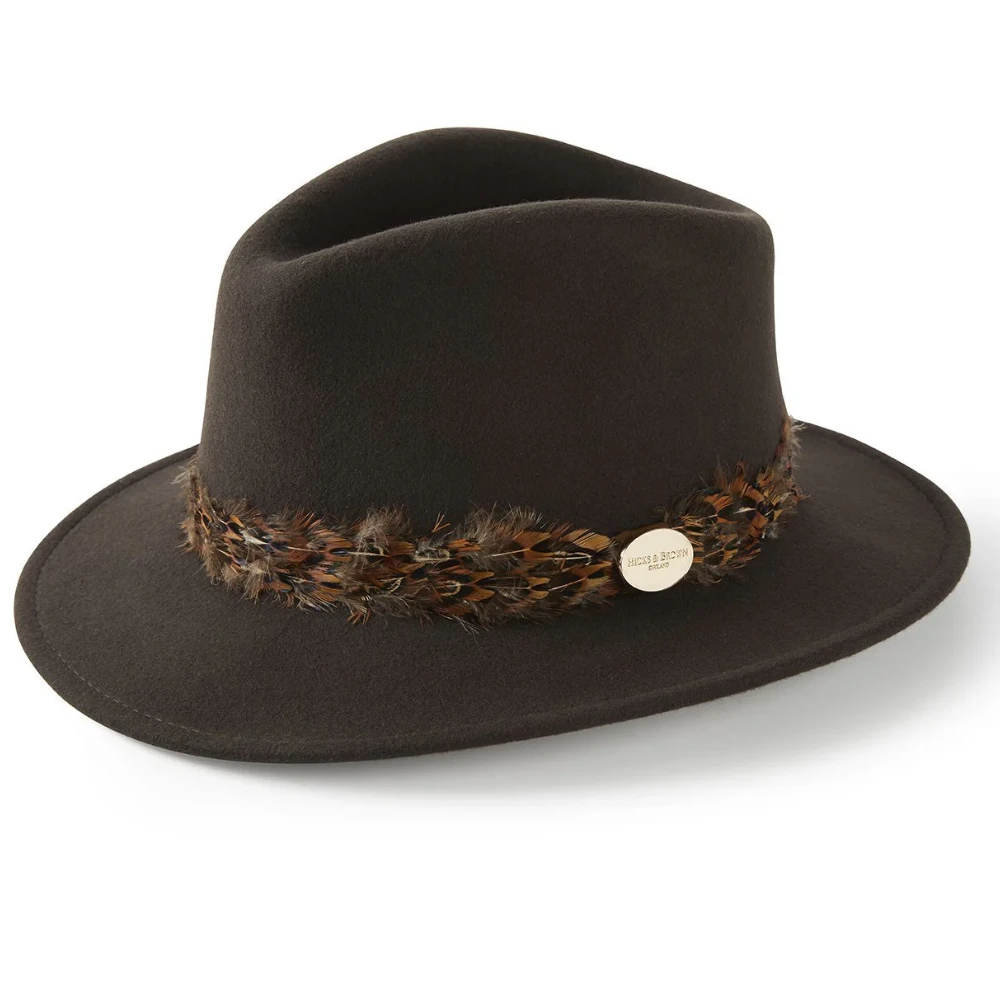 Hicks & Brown Suffolk Fedora Hat Brown (Bronze Feather Wrap)