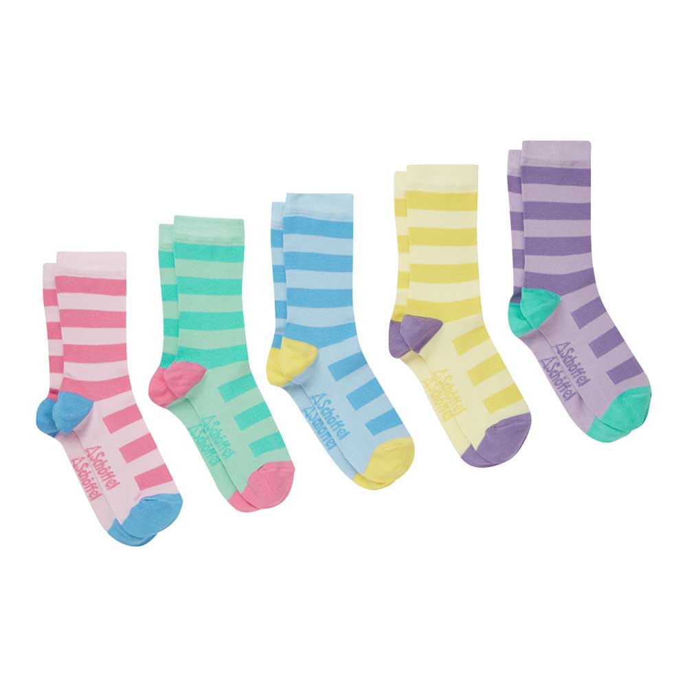 Schoffel Ladies Bamboo Sock (Box Of 5) Pale Lemon Wide Stripe