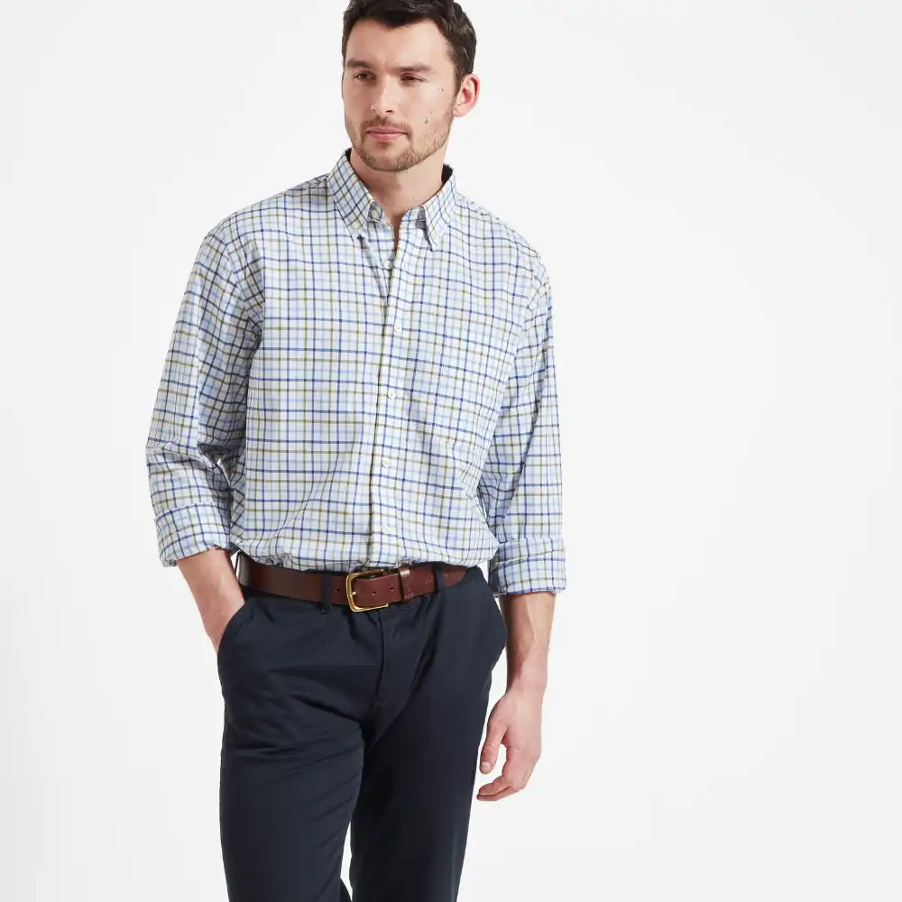Schoffel Mens Holkham Classic Shirt French Navy/Khaki/Sky Blue