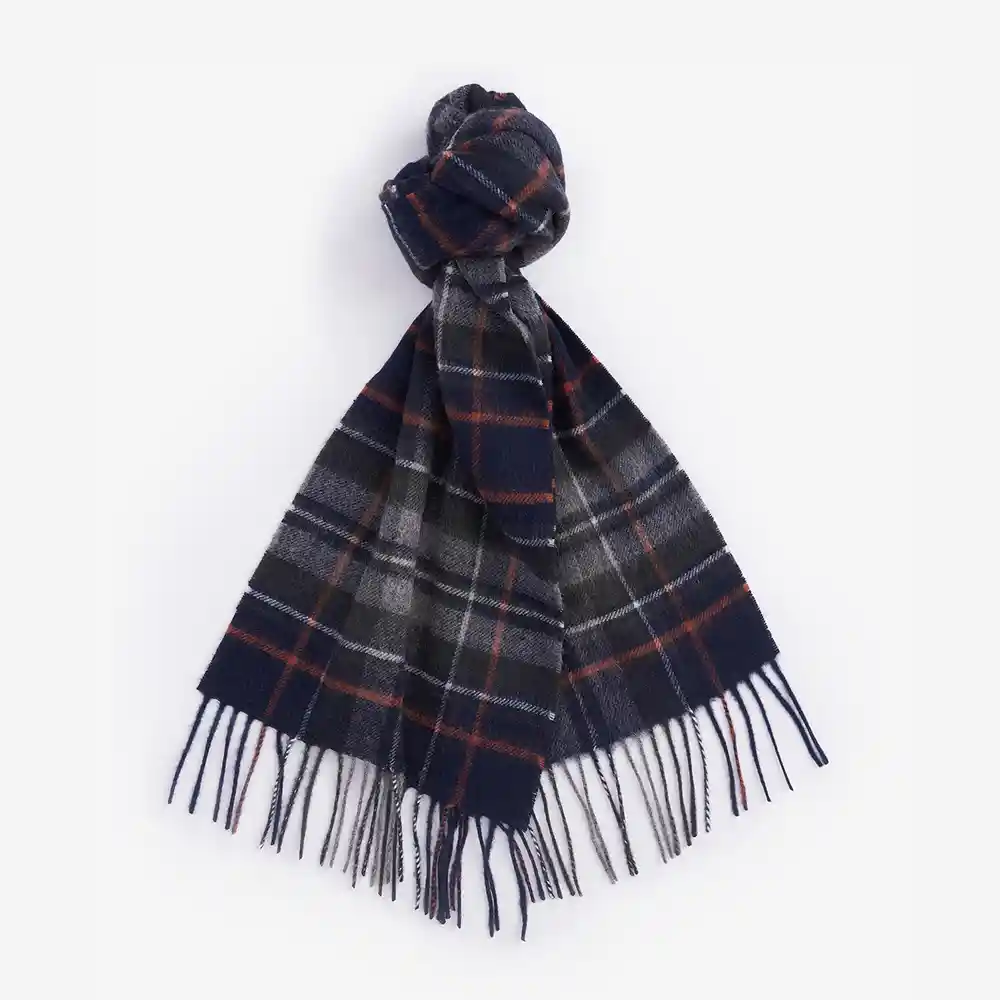 Barbour New Check Tartan Scarf Navy Dark Ginger