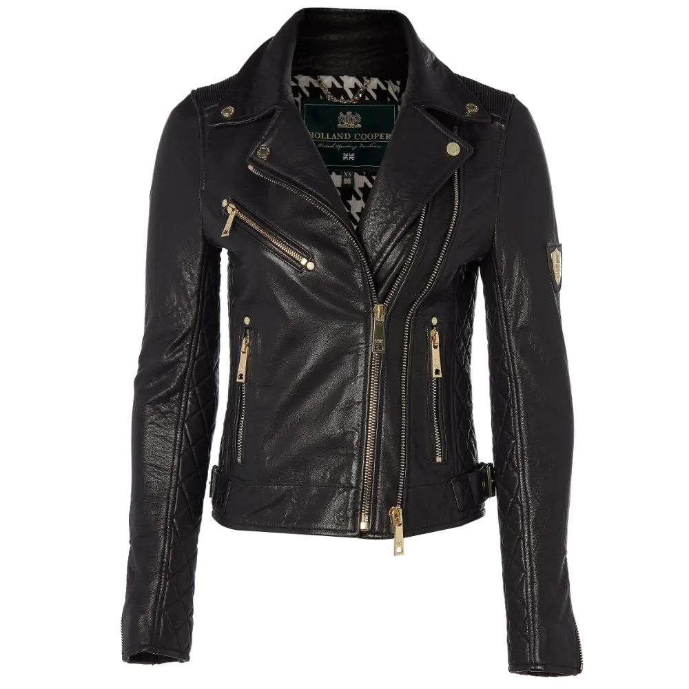 Holland Cooper Ladies Leather Biker Jacket Black