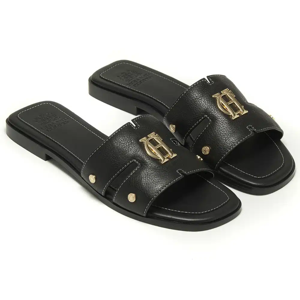 Holland Cooper Ladies Monogram Slides Black Leather