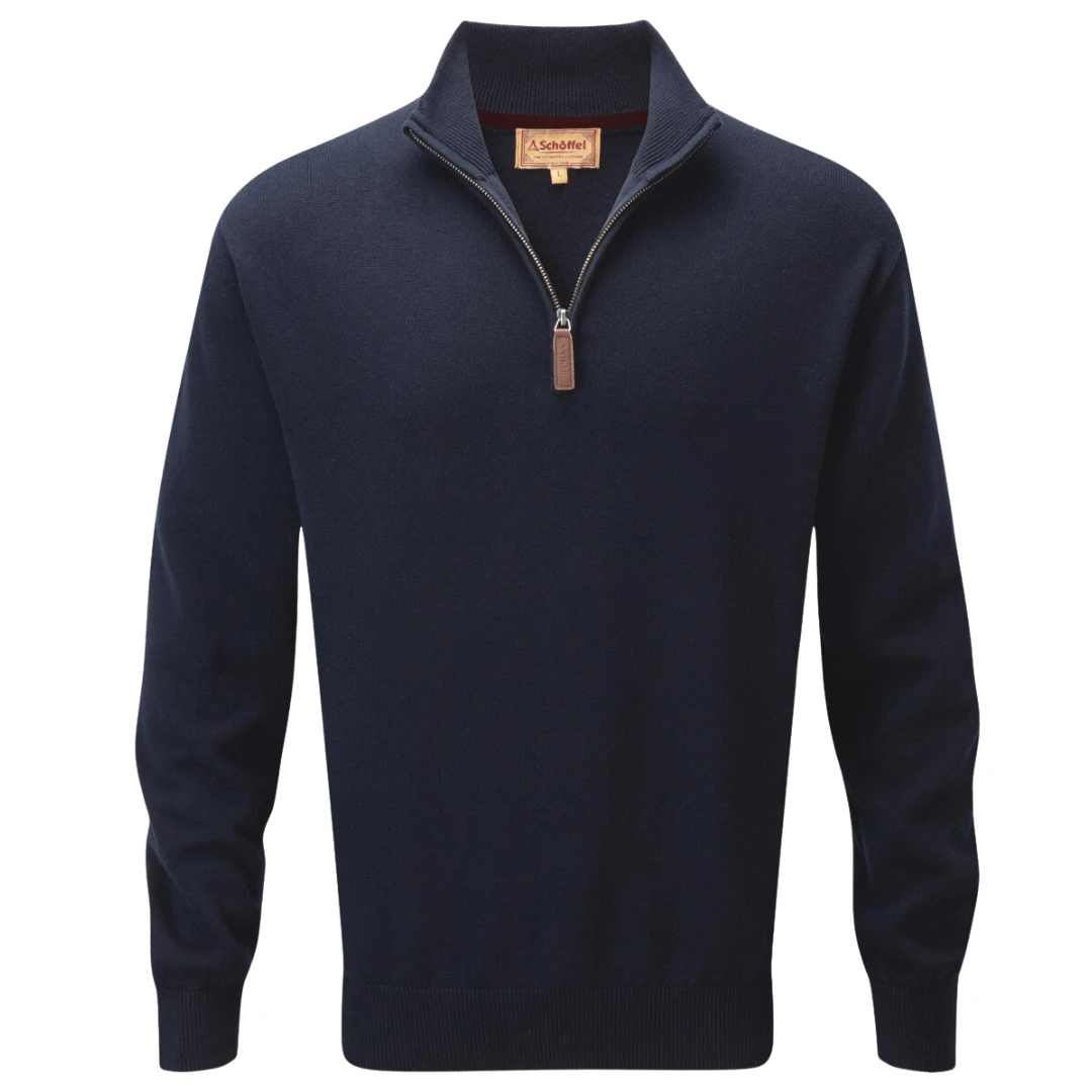 Schoffel Mens Calton Cotton Cashmere 1/4 Zip Jumper Navy