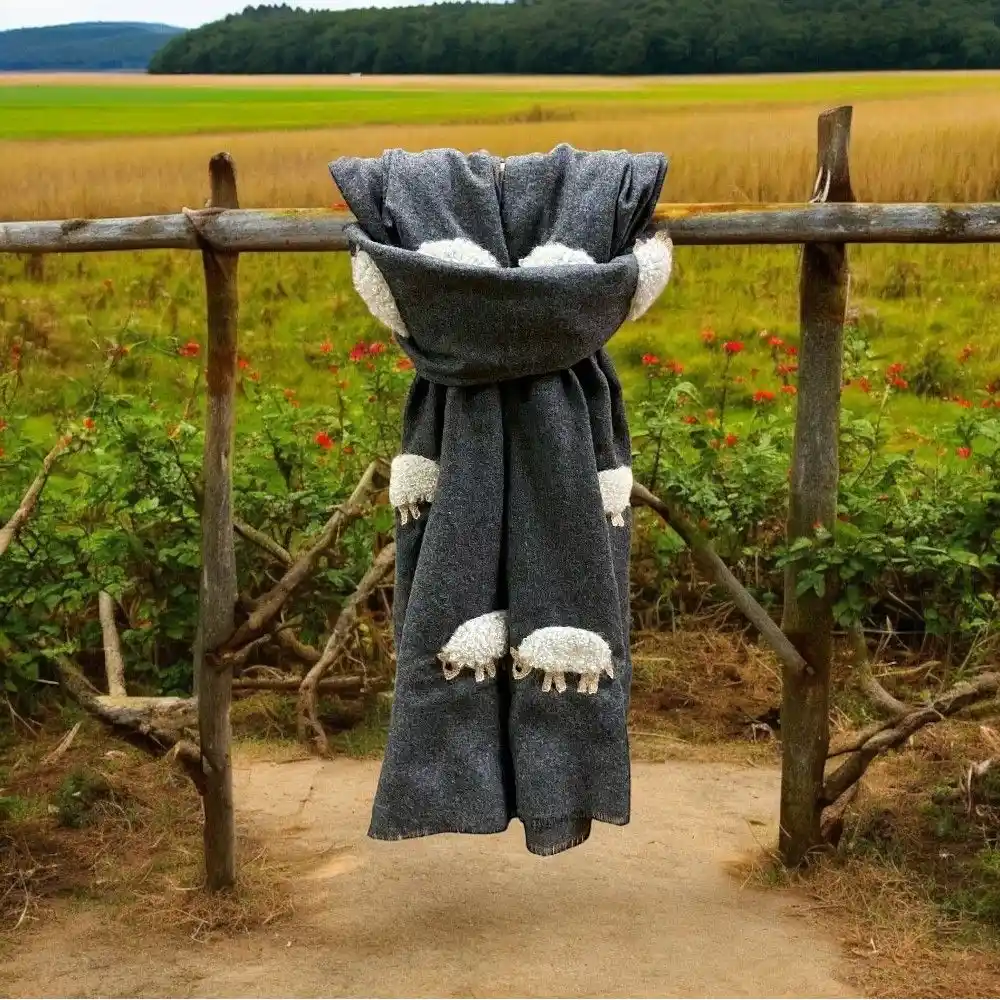 Orchid Designs White Mohair Sheep Scarf Charcoal