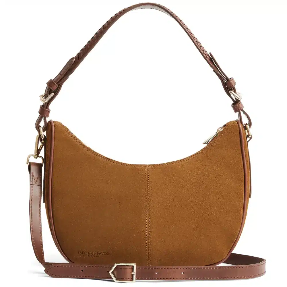 Fairfax & Favor Tetbury Crescent Handbag Tan Suede