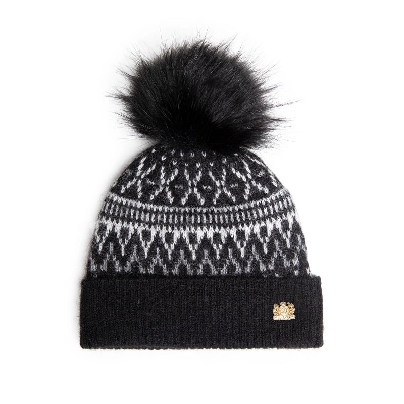 Holland Cooper Fairisle Bobble Hat Black