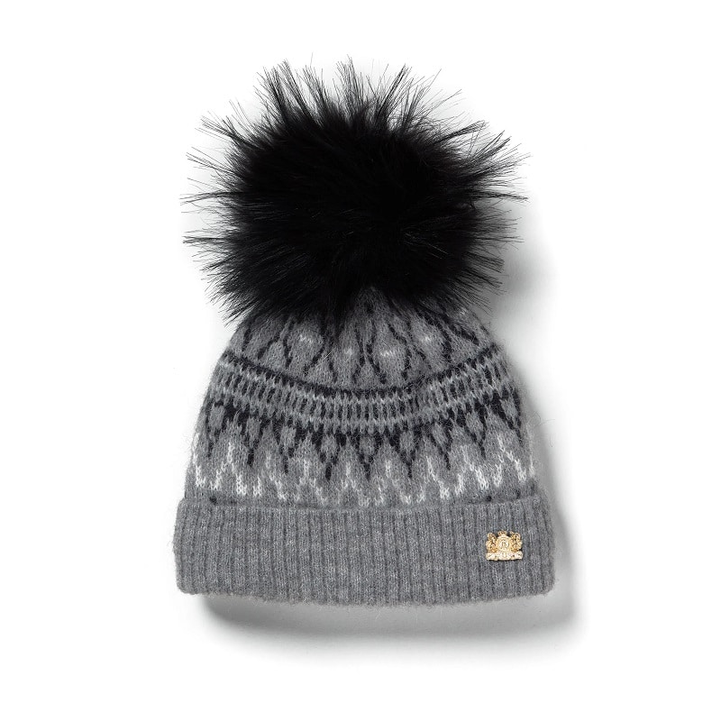Holland Cooper Fairisle Bobble Hat Grey