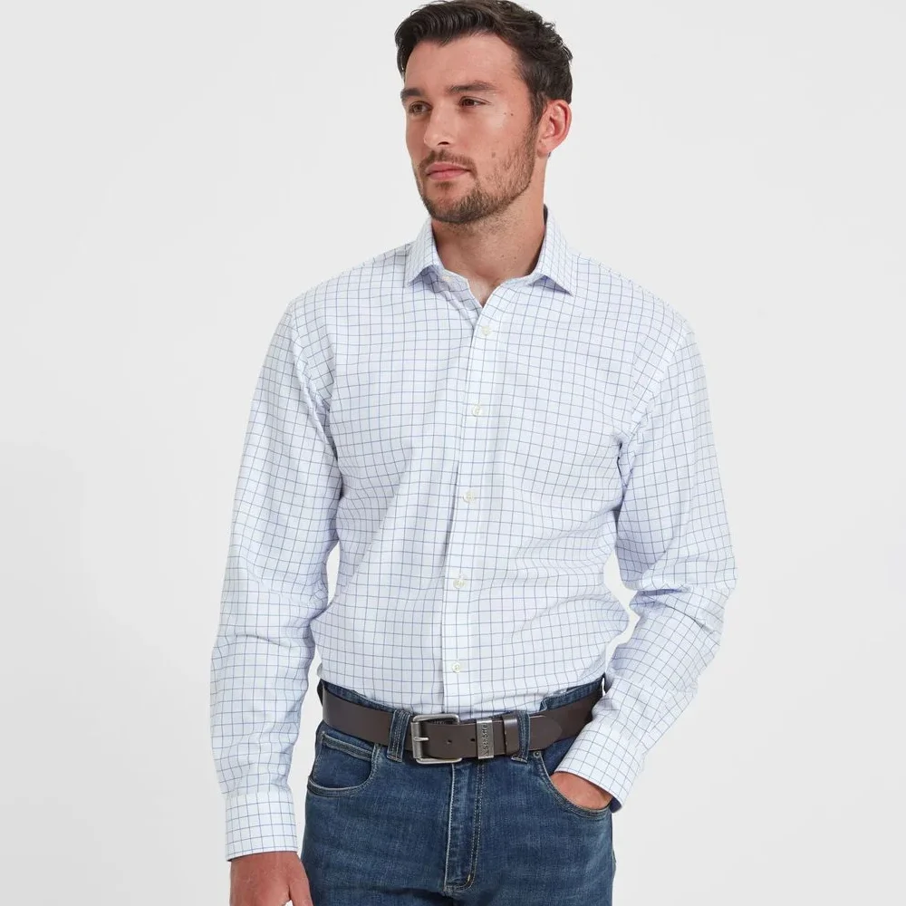 Schoffel Mens Greenwich Tailored Shirt Light Blue Check