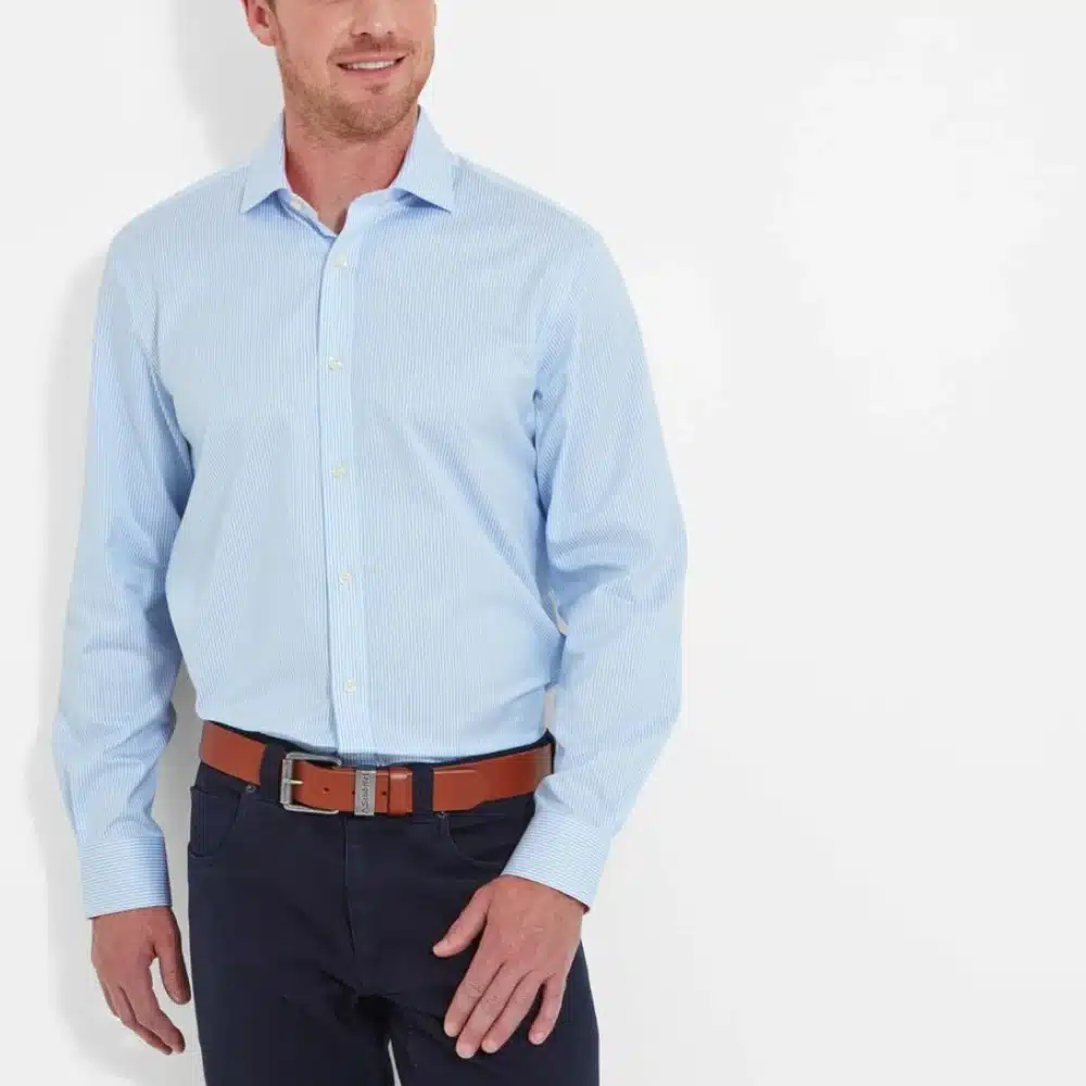 Schoffel Mens Greenwich Tailored Shirt Light Blue Stripe
