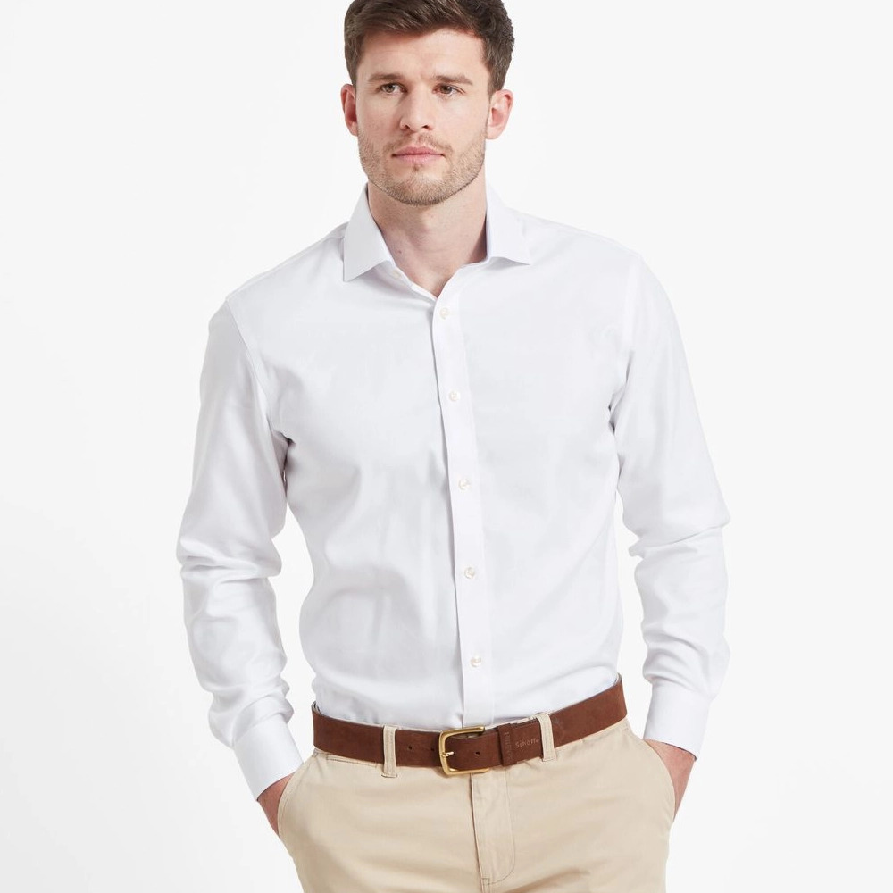 Schoffel Mens Greenwich Tailored Shirt White Diagonal