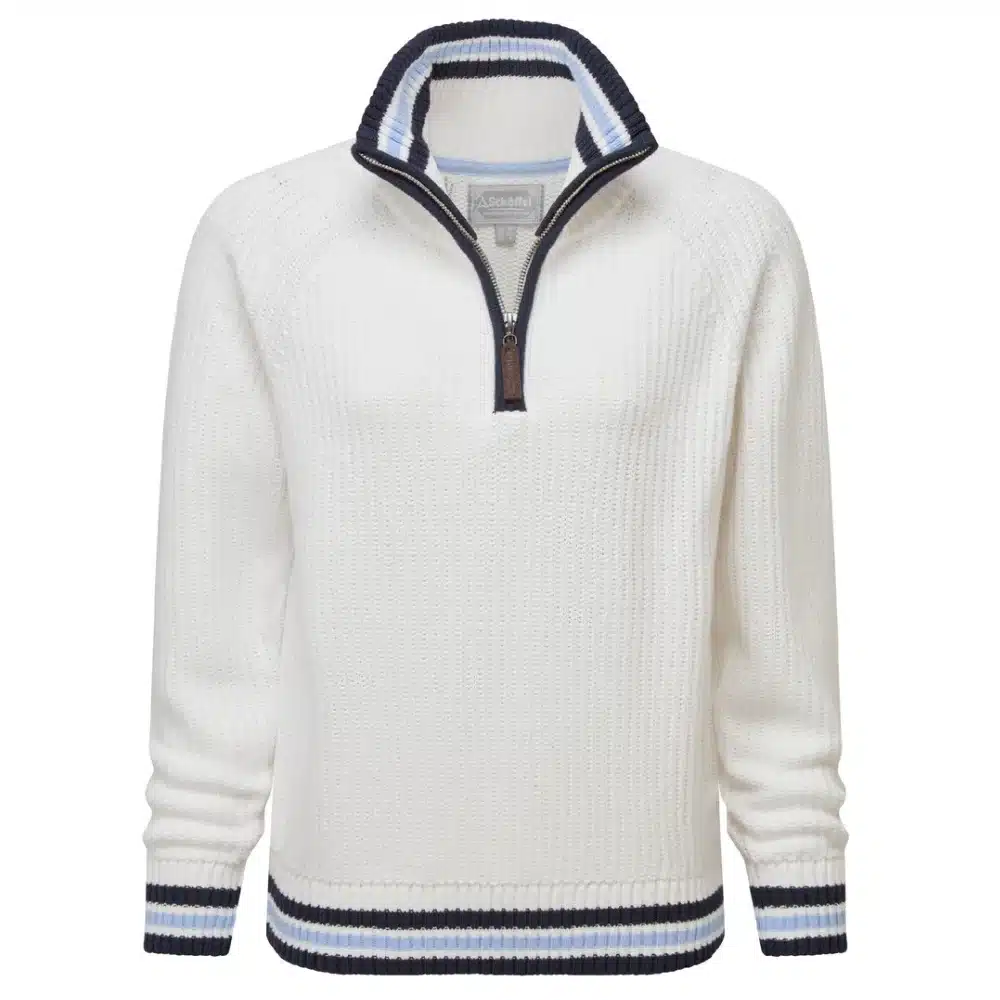 Schoffel Ladies Havelet Bay Quarter Zip Jumper White/Sky Blue