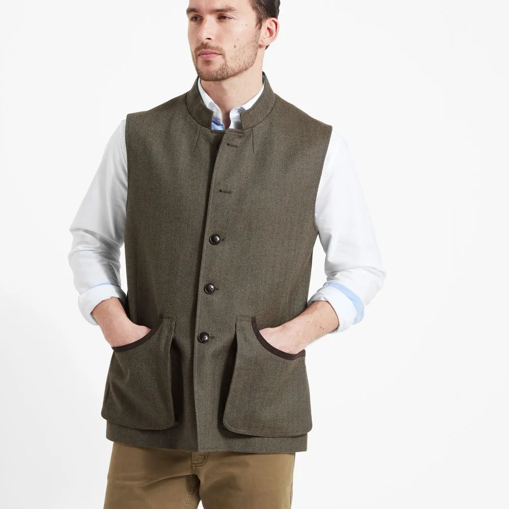 Schoffel Mens Holcot Tweed Waistcoat Loden Green Herringbone