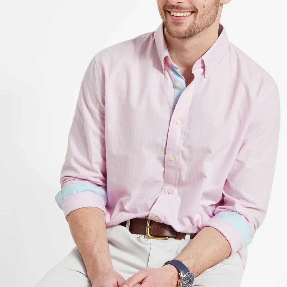 Schoffel Mens Holt Soft Oxford Tailored Shirt Pink/Blue Stripe