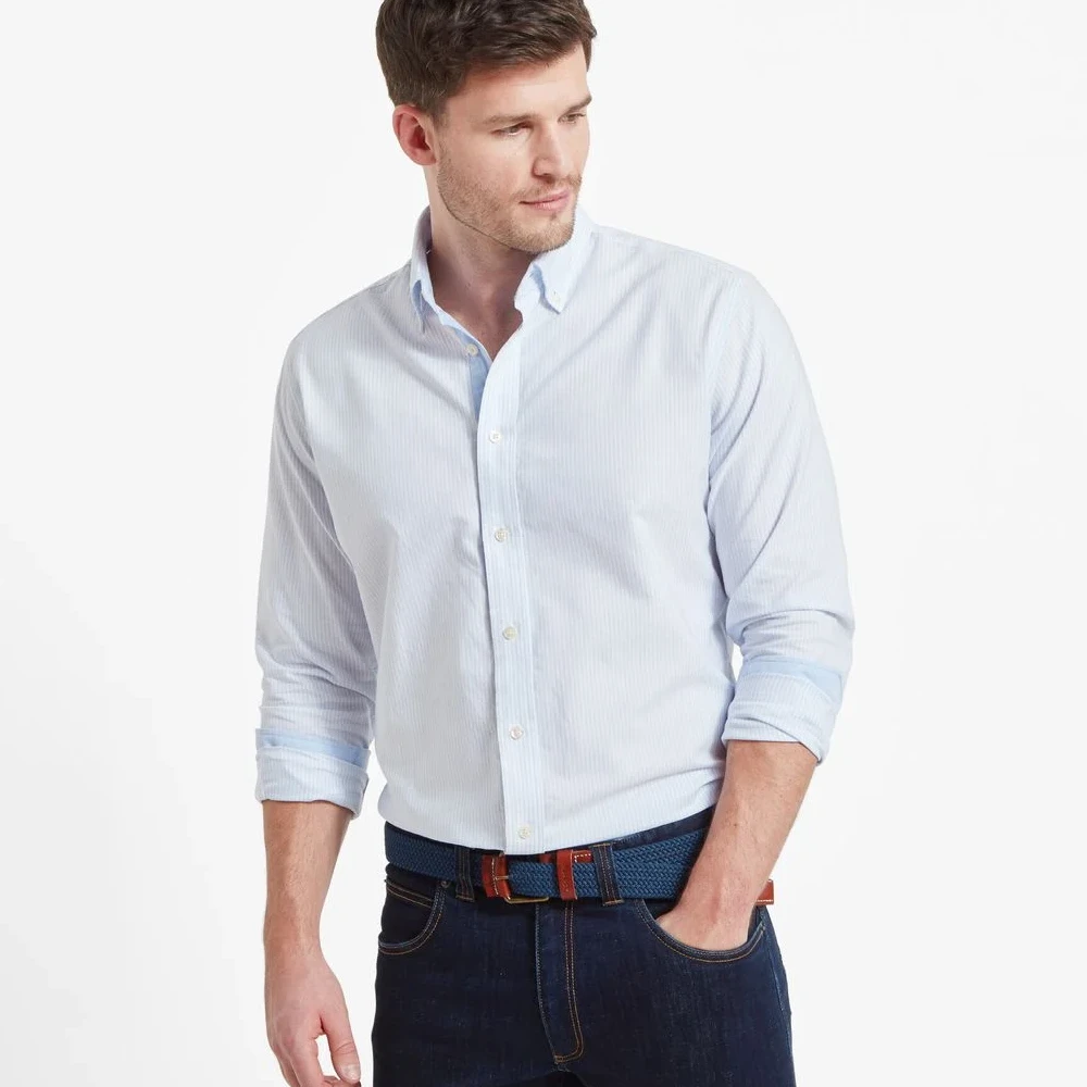 Schoffel Mens Holt Soft Oxford Tailored Shirt Pale Blue Stripe