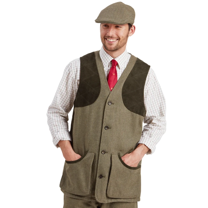 Schoffel Mens Ptarmigan Tweed Waistcoat Loden Green Herringbone