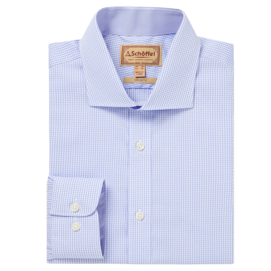 Schoffel Mens Greenwich Tailored Shirt Light Blue Micro Check
