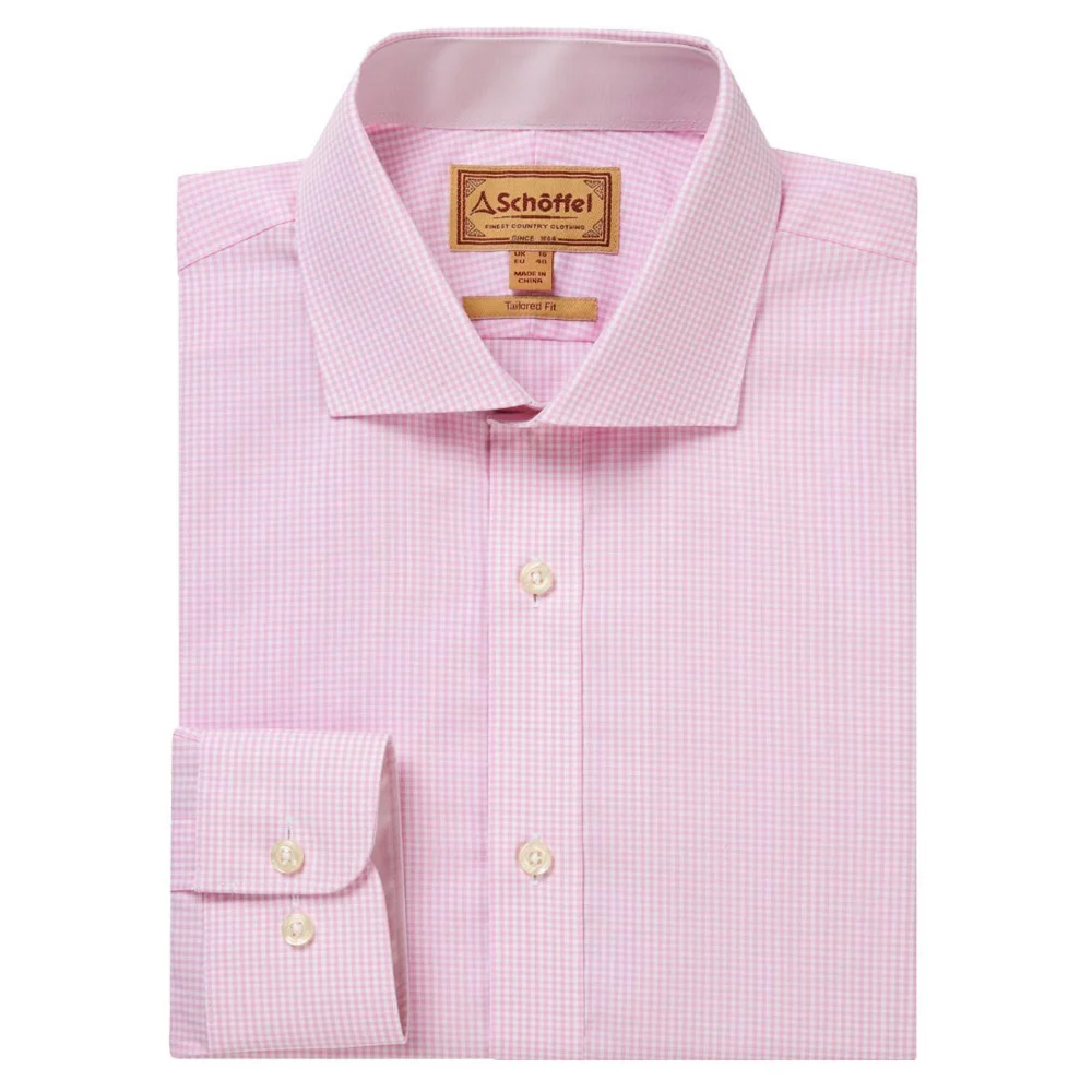 Schoffel Mens Greenwich Tailored Shirt Light Pink Micro Check