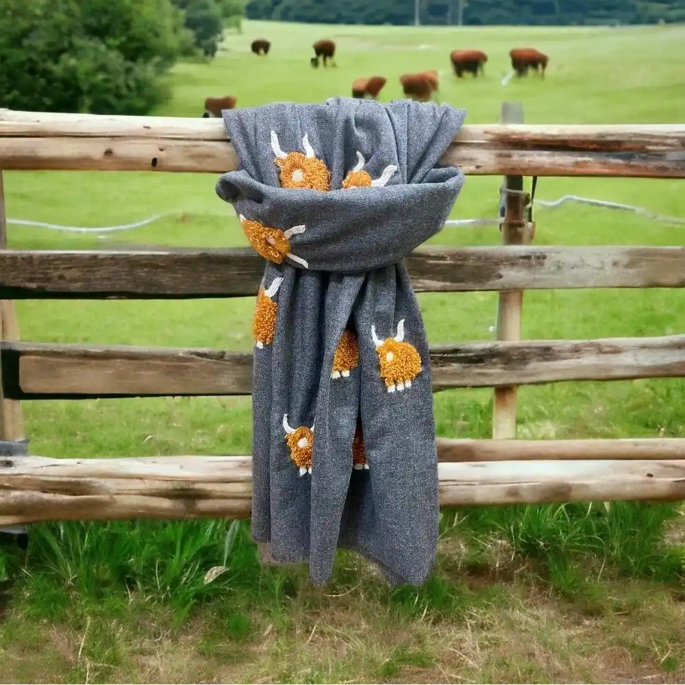 Orchid Designs Mohair Highland Cow Scarf Charcoal
