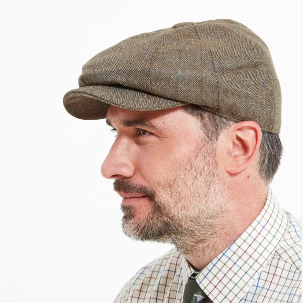Schoffel Mens Newsboy Cap Tweed Loden Green Herringbone
