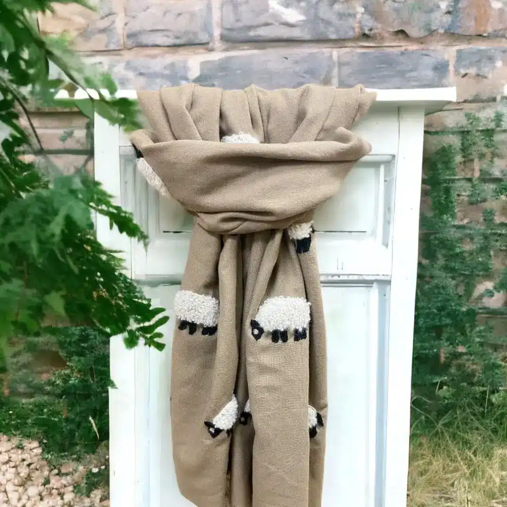 Orchid Designs White Mohair Sheep Scarf Beige
