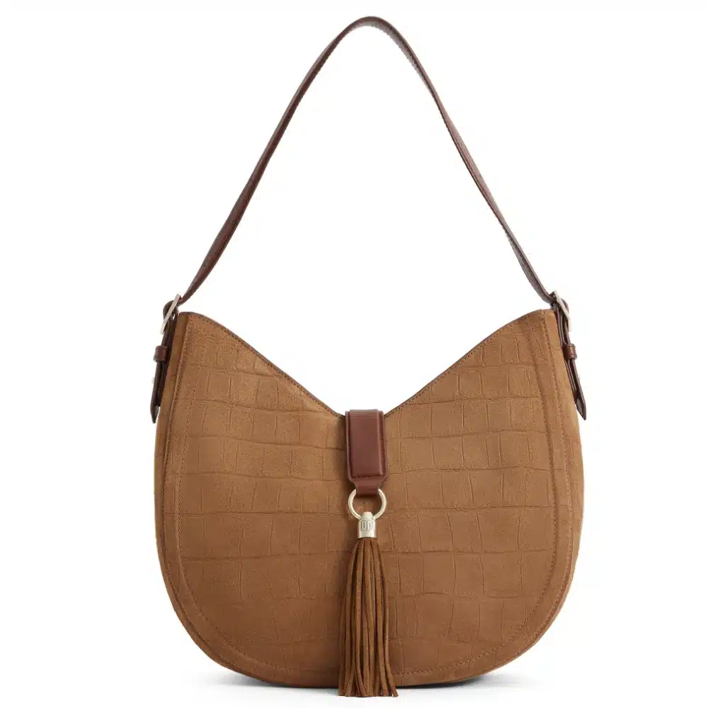Fairfax & Favor Langham Hobo Bag Tan Croc Print Suede